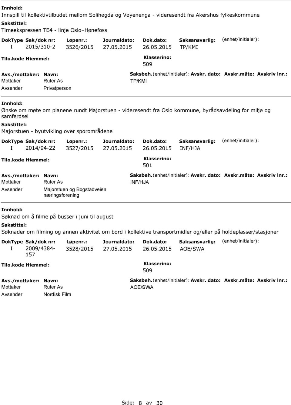 : TP/KM Privatperson nnhold: Ønske om møte om planene rundt Majorstuen - videresendt fra Oslo kommune, byrådsavdeling for miljø og samferdsel Majorstuen - byutvikling over sporområdene 2014/94-22