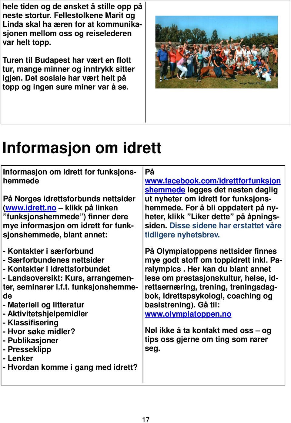 Informasjon om idrett 