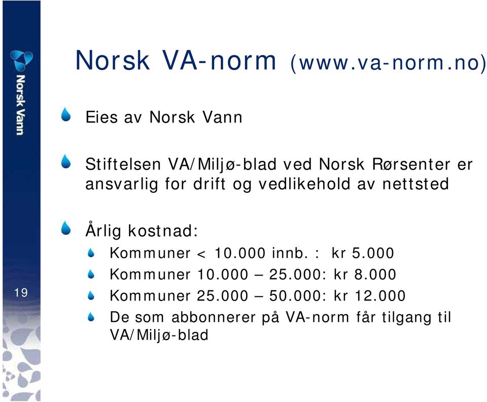for drift og vedlikehold av nettsted 19 Årlig kostnad: Kommuner < 10.000 innb.