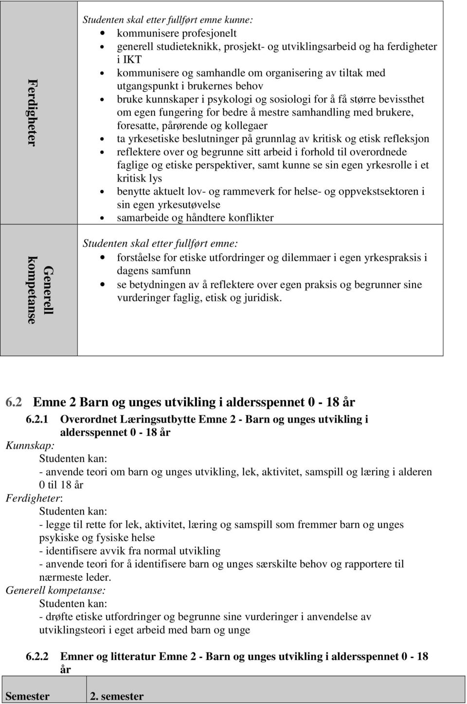 brukere, foresatte, pårørende og kollegaer ta yrkesetiske beslutninger på grunnlag av kritisk og etisk refleksjon reflektere over og begrunne sitt arbeid i forhold til overordnede faglige og etiske