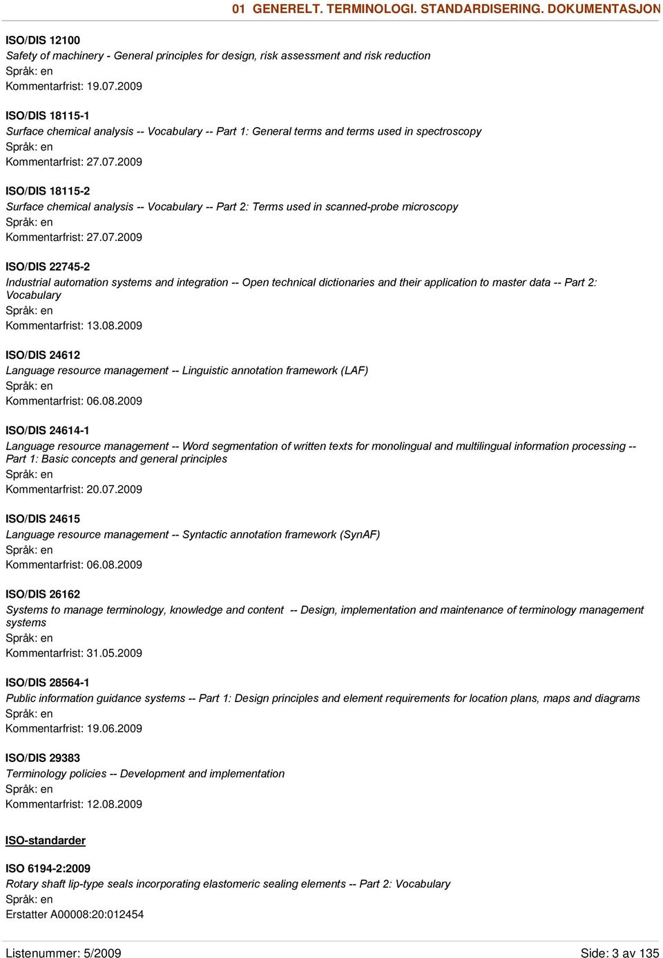 2009 ISO/DIS 18115-2 Surface chemical analysis -- Vocabulary -- Part 2: Terms used in scanned-probe microscopy Kommentarfrist: 27.07.