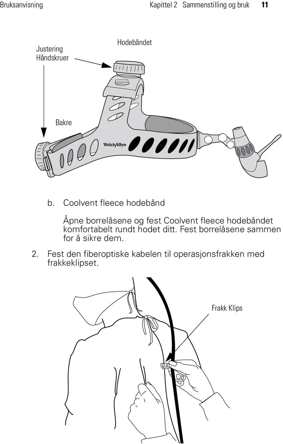 Coolvent fleece hodebånd Åpne borrelåsene og fest Coolvent fleece hodebåndet