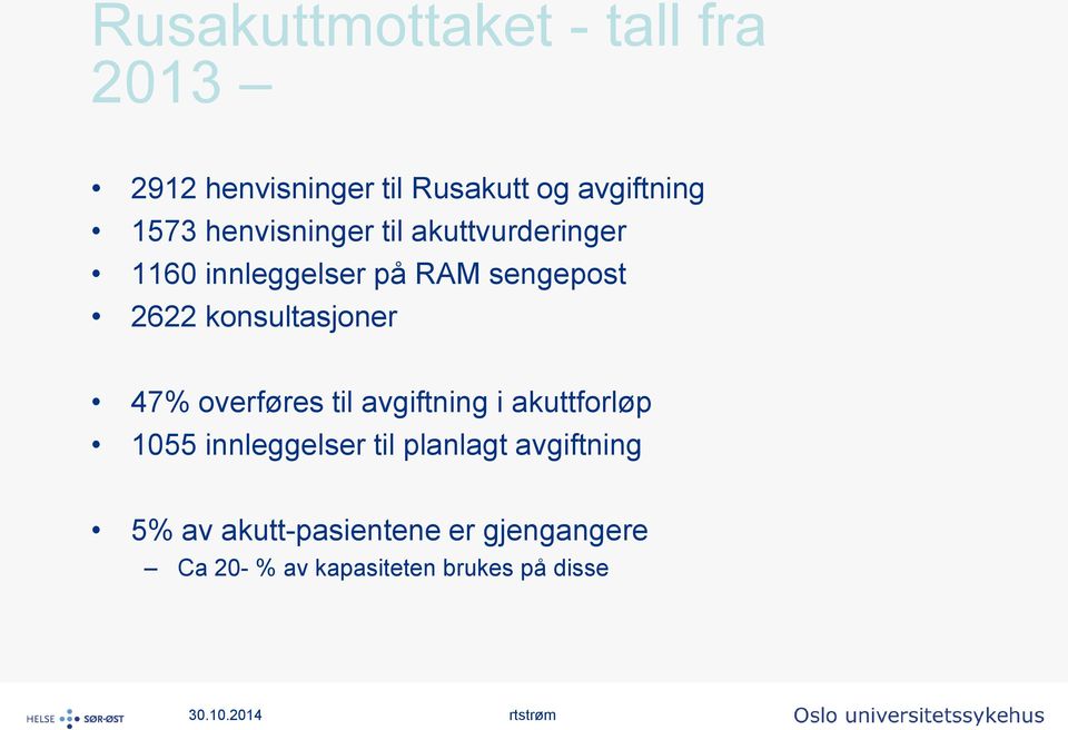 konsultasjoner 47% overføres til avgiftning i akuttforløp 1055 innleggelser til