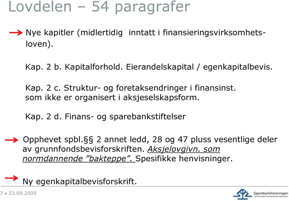 som ikke er organisert i aksjeselskapsform. Kap. 2 d. Finans- og sparebankstiftelser Opphevet spbl.