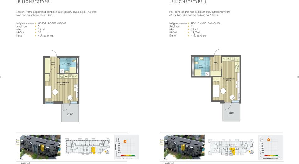 Leilighetsnummer H0410 - H0510 - H0610 Antall rom 3 BRA 29 m 2 P-ROM 28,7 m 2 Etasje 4,5, og 6 etg. entre 4.4 m² bad 4.8 m² Bad 5.5 m² entre 4.0 m² 34 35 stue/ opphold/ 19.1 m² stue/ opphold/ 17.