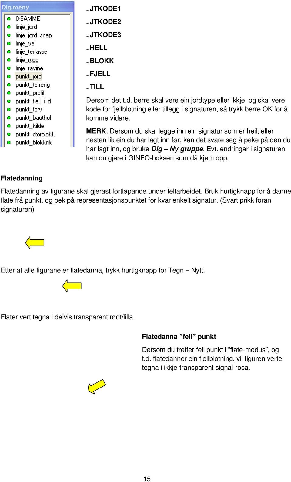 MERK: Dersom du skal legge inn ein signatur som er heilt eller nesten lik ein du har lagt inn før, kan det svare seg å peke på den du har lagt inn, og bruke Dig Ny gruppe. Evt.