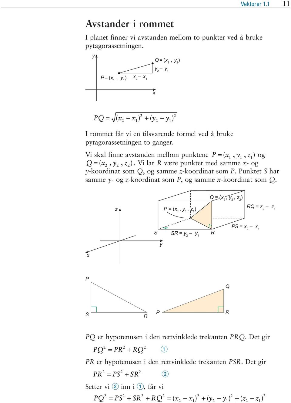 samme z-koordiat som P Puktet S har samme y- ogz-koordiat som P, og samme x-koordiat som Q Q = (x, y, z ) z P = (x, y, z ) RQ = z z S SR = y y R PS = x x y x P Q S R P R PQ er