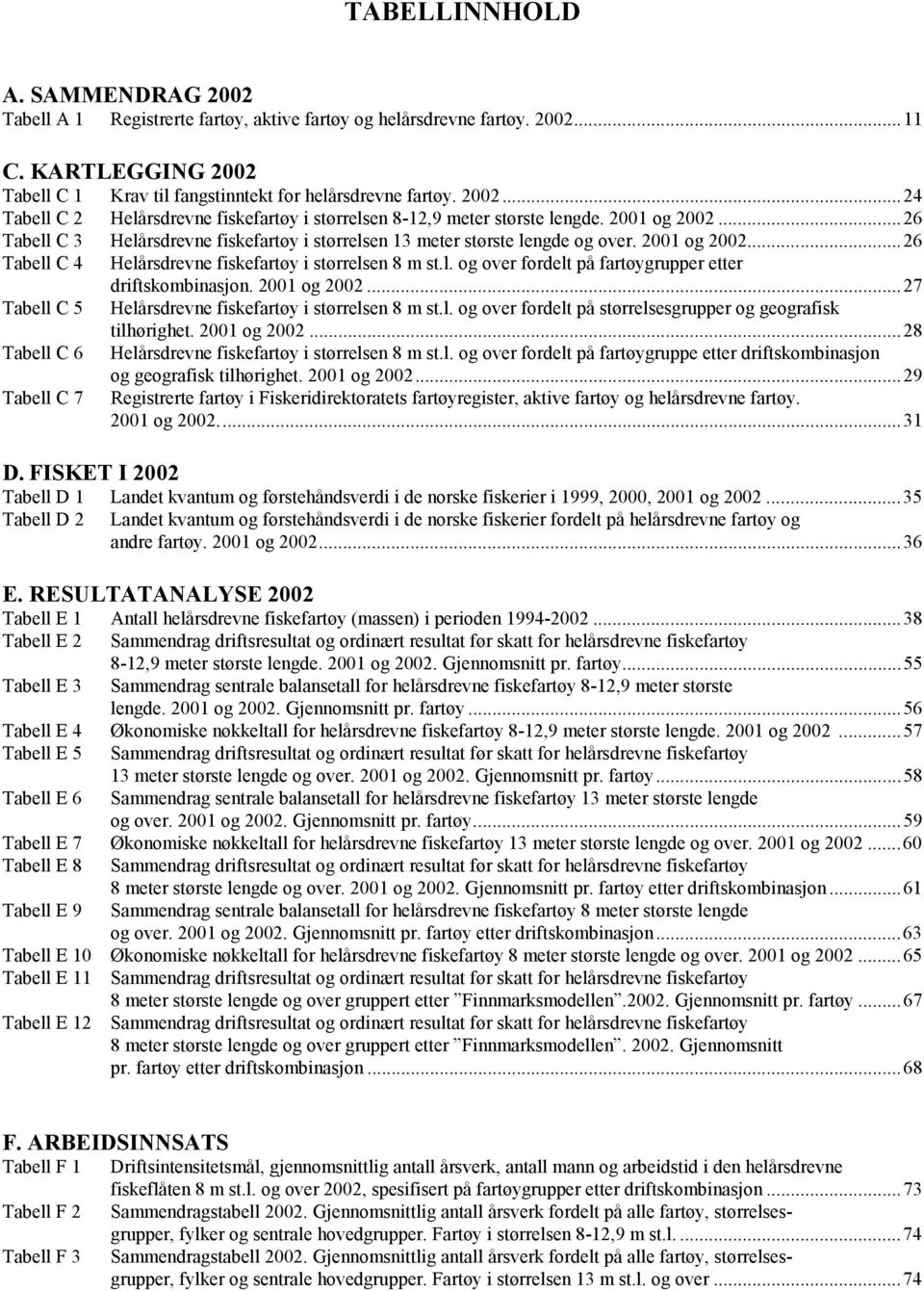 2001 og 2002...27 Tabell C 5 Helårsdrevne fiskefartøy i størrelsen 8 m st.l. og over fordelt på størrelsesgrupper og geografisk tilhørighet. 2001 og 2002.