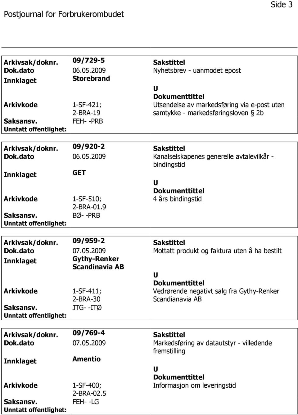 FEH- -PRB Arkivsak/dokn 09/920-2 Sakstittel Dok.dato 06.05.2009 Kanalselskapenes generelle avtalevilkår - bindingstid nnklaget GET Arkivkode 1-SF-510; 2-BRA-01.9 4 års bindingstid Saksansv.