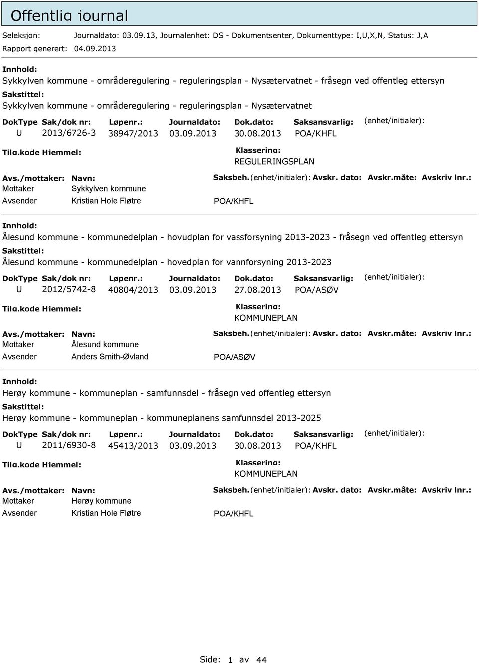 2013 Sykkylven kommune - områderegulering - reguleringsplan - Nysætervatnet - fråsegn ved offentleg ettersyn Sykkylven kommune - områderegulering - reguleringsplan - Nysætervatnet 2013/6726-3