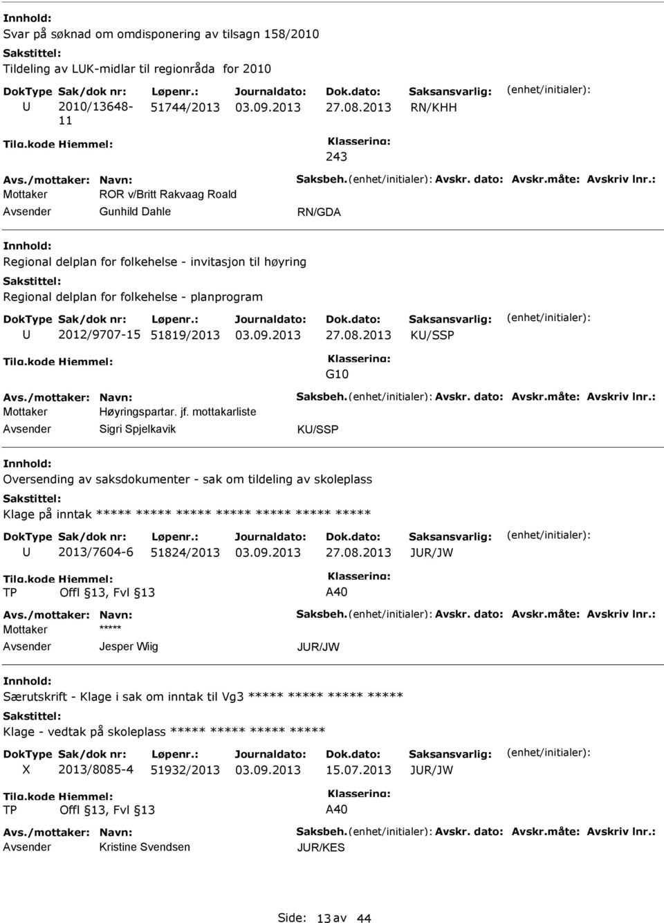 : Mottaker ROR v/britt Rakvaag Roald Gunhild Dahle RN/GDA Regional delplan for folkehelse - invitasjon til høyring Regional delplan for folkehelse - planprogram 2012/9707-15 51819/2013 27.08.