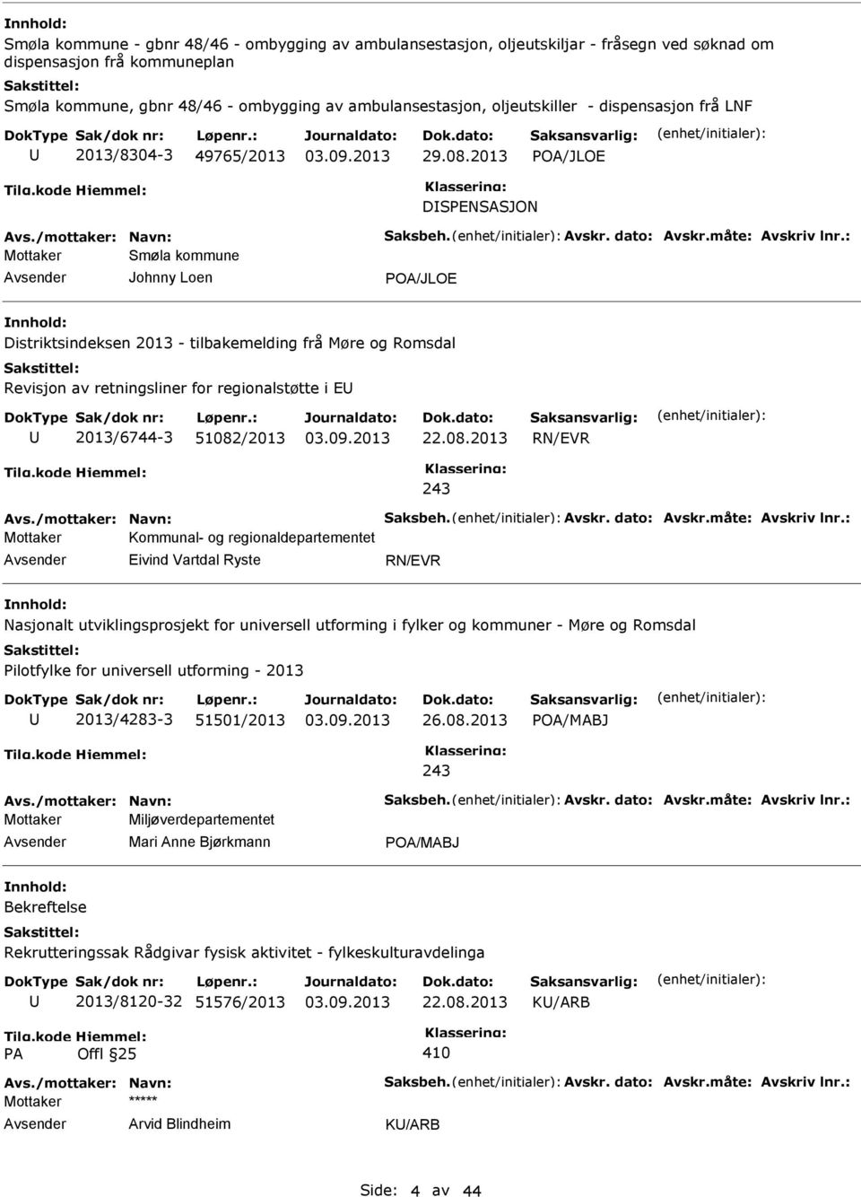 : Mottaker Smøla kommune Johnny Loen POA/JLOE Distriktsindeksen 2013 - tilbakemelding frå Møre og Romsdal Revisjon av retningsliner for regionalstøtte i E 2013/6744-3 51082/2013 RN/EVR 243 Avs.