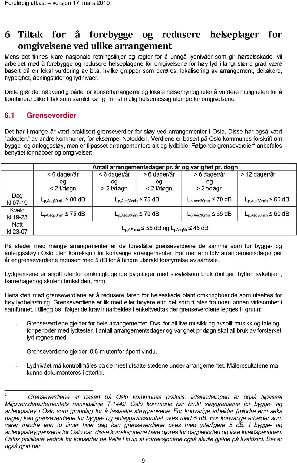 Dette gjør det nødvendig både for konsertarrangører og lokale helsemyndigheter å vurdere muligheten for å kombinere ulike tiltak som samlet kan gi minst mulig helsemessig ulempe for omgivelsene: 6.