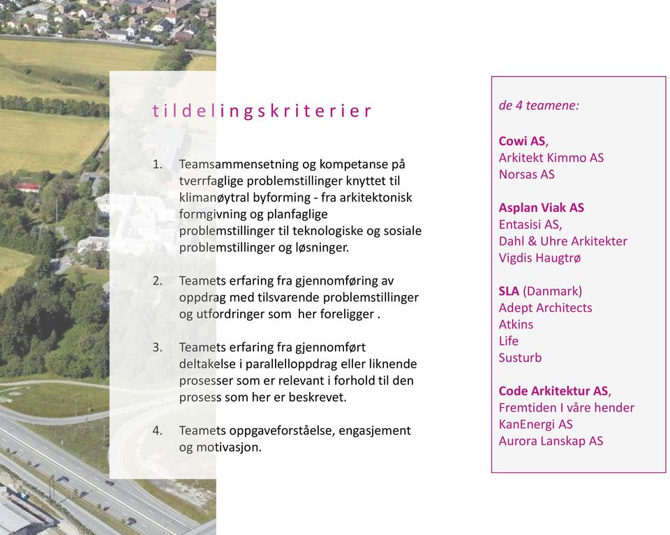 problemstillinger og løsninger. 2. Teamets erfaring fra gjennomføring av oppdrag med tilsvarende problemstillinger og utfordringer som her foreligger. 3.