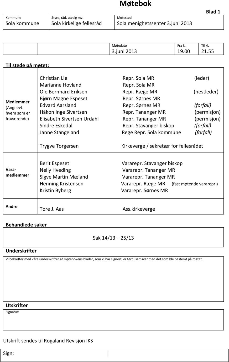 Ræge MR (nestleder) Bjørn Magne Espeset Repr. Sørnes MR Edvard Aarsland Repr. Sørnes MR (forfall) Håkon Inge Sivertsen Repr. Tananger MR (permisjon) Elisabeth Sivertsen Urdahl Repr.