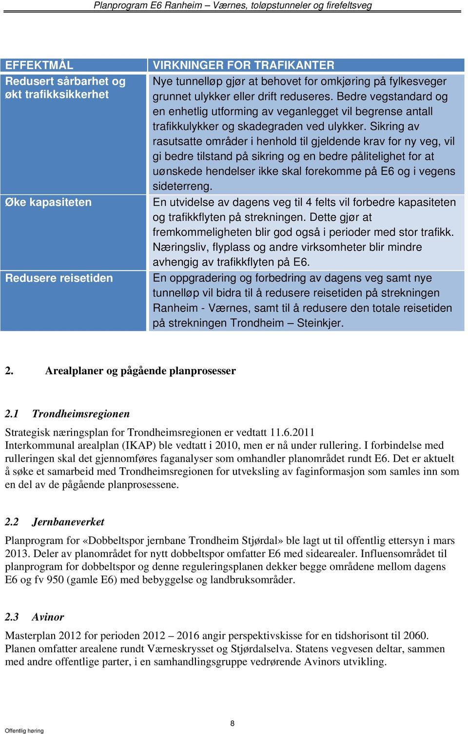 Sikring av rasutsatte områder i henhold til gjeldende krav for ny veg, vil gi bedre tilstand på sikring og en bedre pålitelighet for at uønskede hendelser ikke skal forekomme på E6 og i vegens