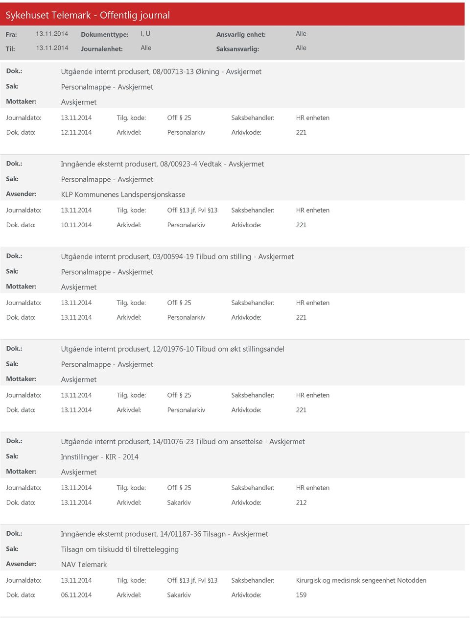 2014 Arkivdel: Personalarkiv Arkivkode: 221 tgående internt produsert, 03/00594-19 Tilbud om stilling - Personalmappe - Dok.