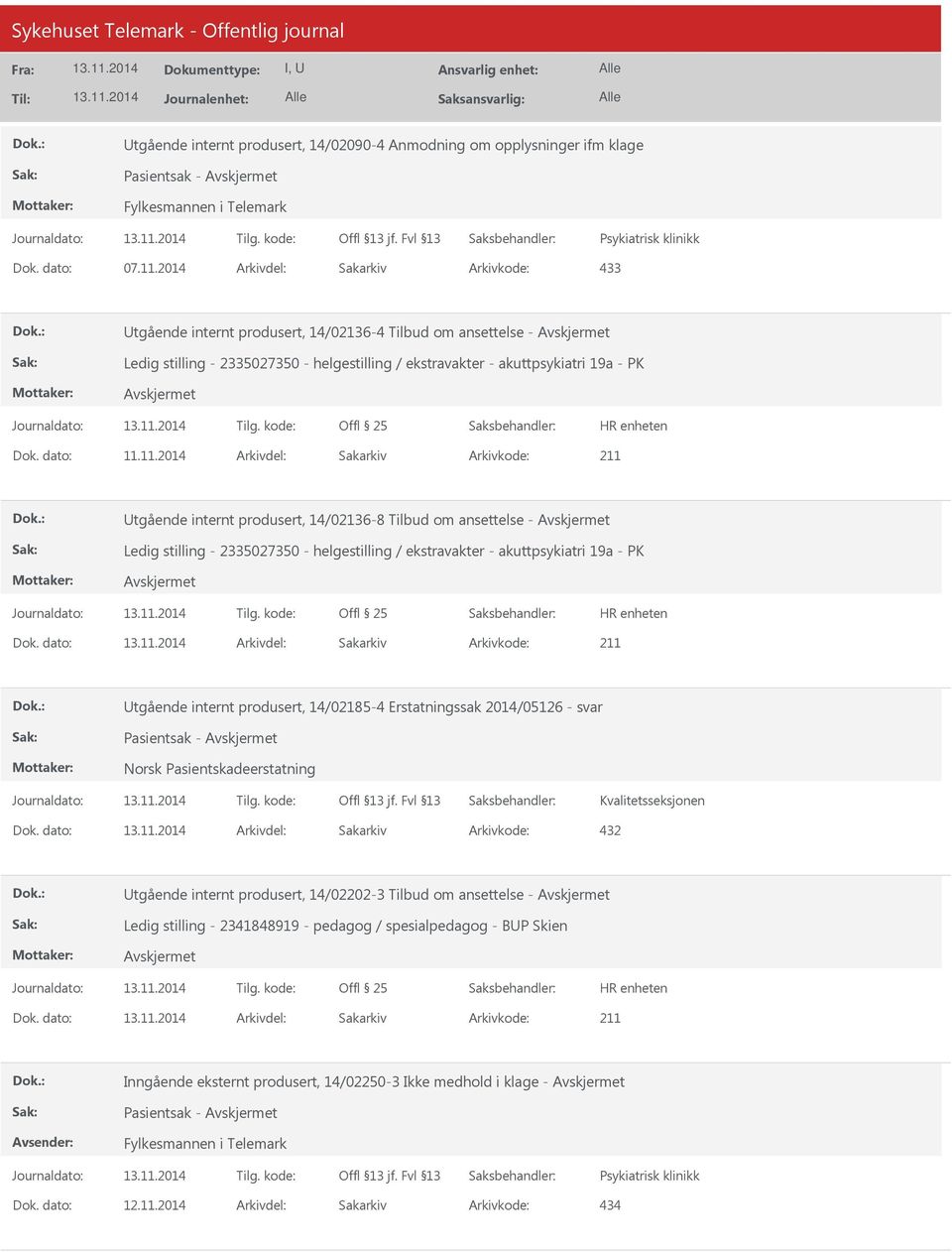 14/02136-8 Tilbud om ansettelse - Ledig stilling - 2335027350 - helgestilling / ekstravakter - akuttpsykiatri 19a - PK Dok.