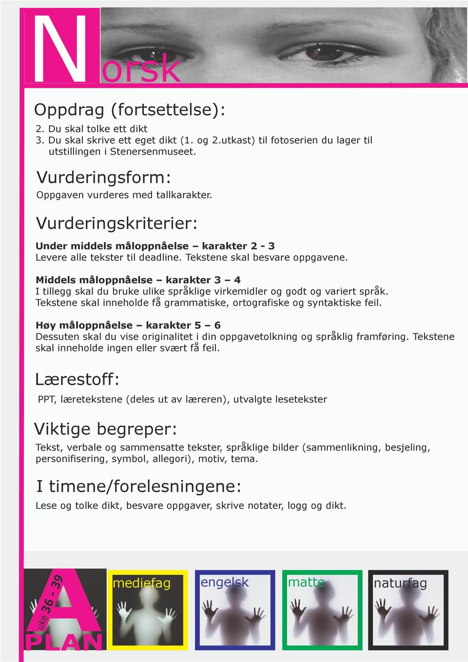 Middels måloppnåelse karakter 3 4 I tillegg skal du bruke ulike språklige virkemidler og godt og variert språk. Tekstene skal inneholde få grammatiske, ortografiske og syntaktiske feil.