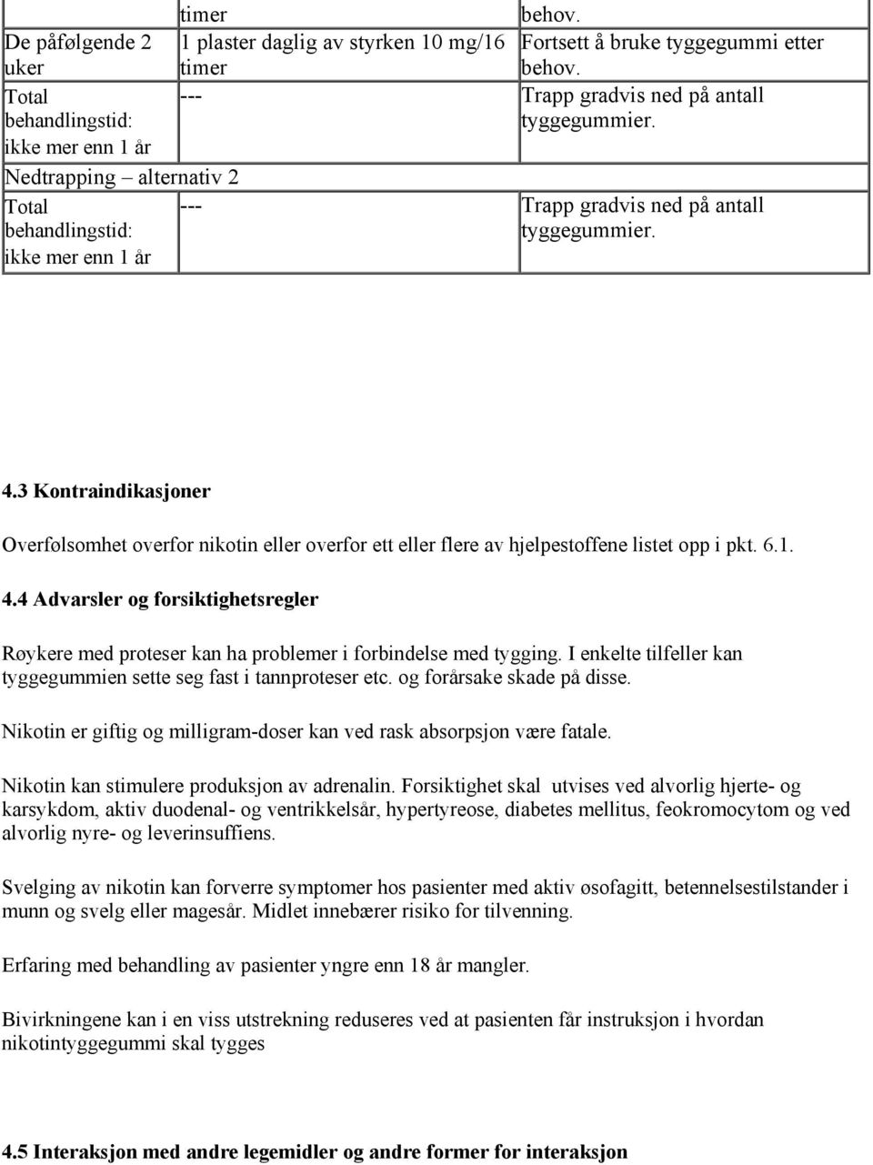 3 Kontraindikasjoner Overfølsomhet overfor nikotin eller overfor ett eller flere av hjelpestoffene listet opp i pkt. 6.1. 4.