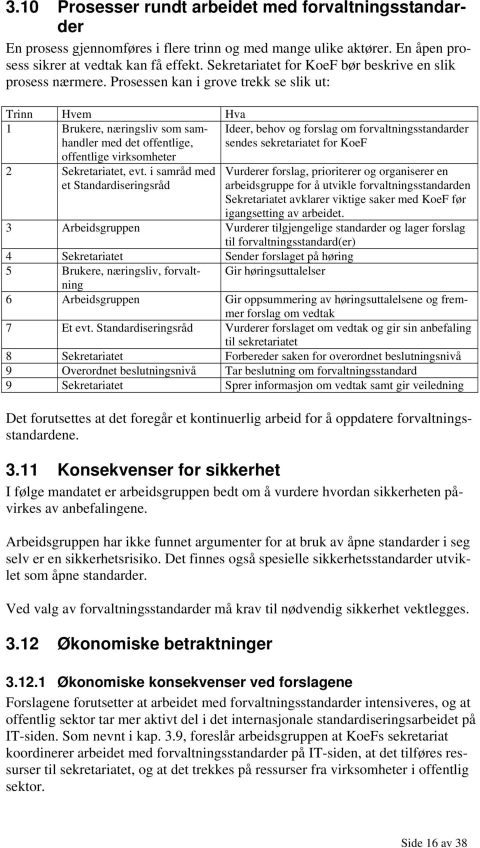 Prosessen kan i grove trekk se slik ut: Trinn Hvem Hva 1 Brukere, næringsliv som samhandler med det offentlige, offentlige virksomheter 2 Sekretariatet, evt.