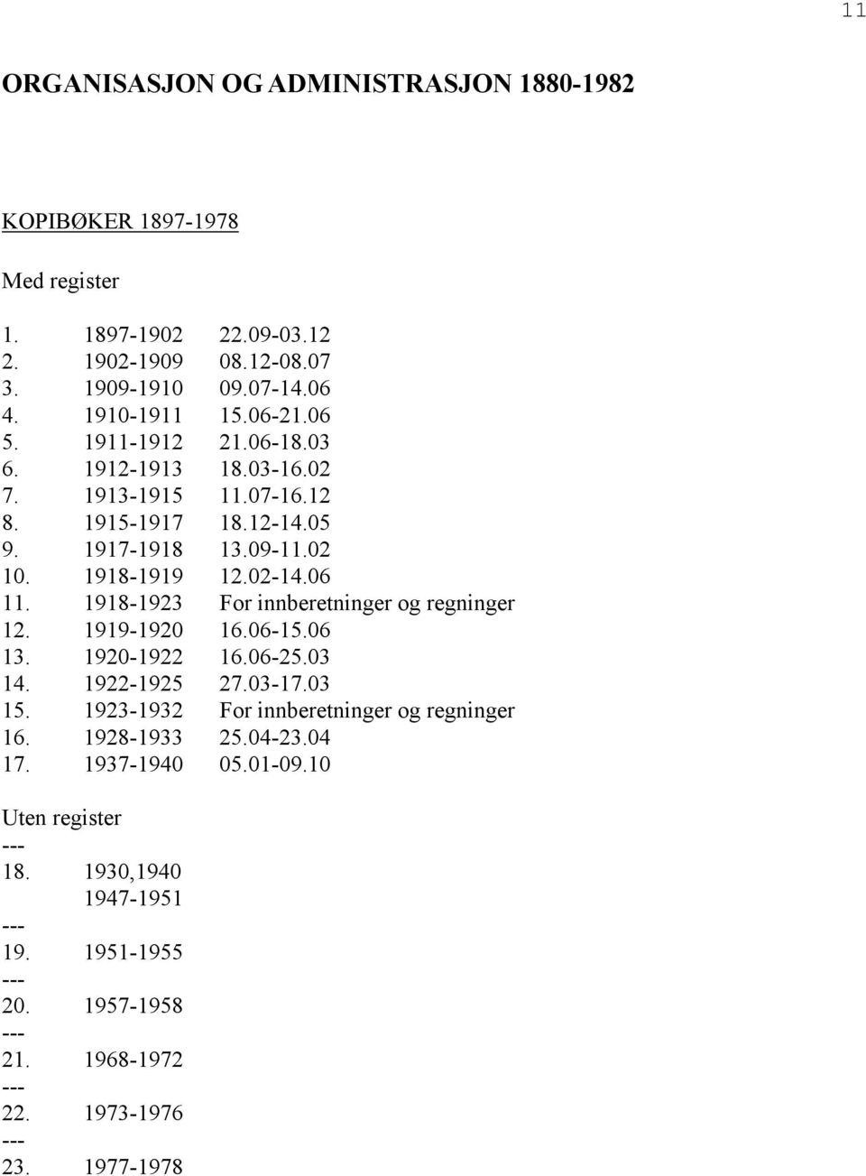 02-14.06 11. 1918-1923 For innberetninger og regninger 12. 1919-1920 16.06-15.06 13. 1920-1922 16.06-25.03 14. 1922-1925 27.03-17.03 15.