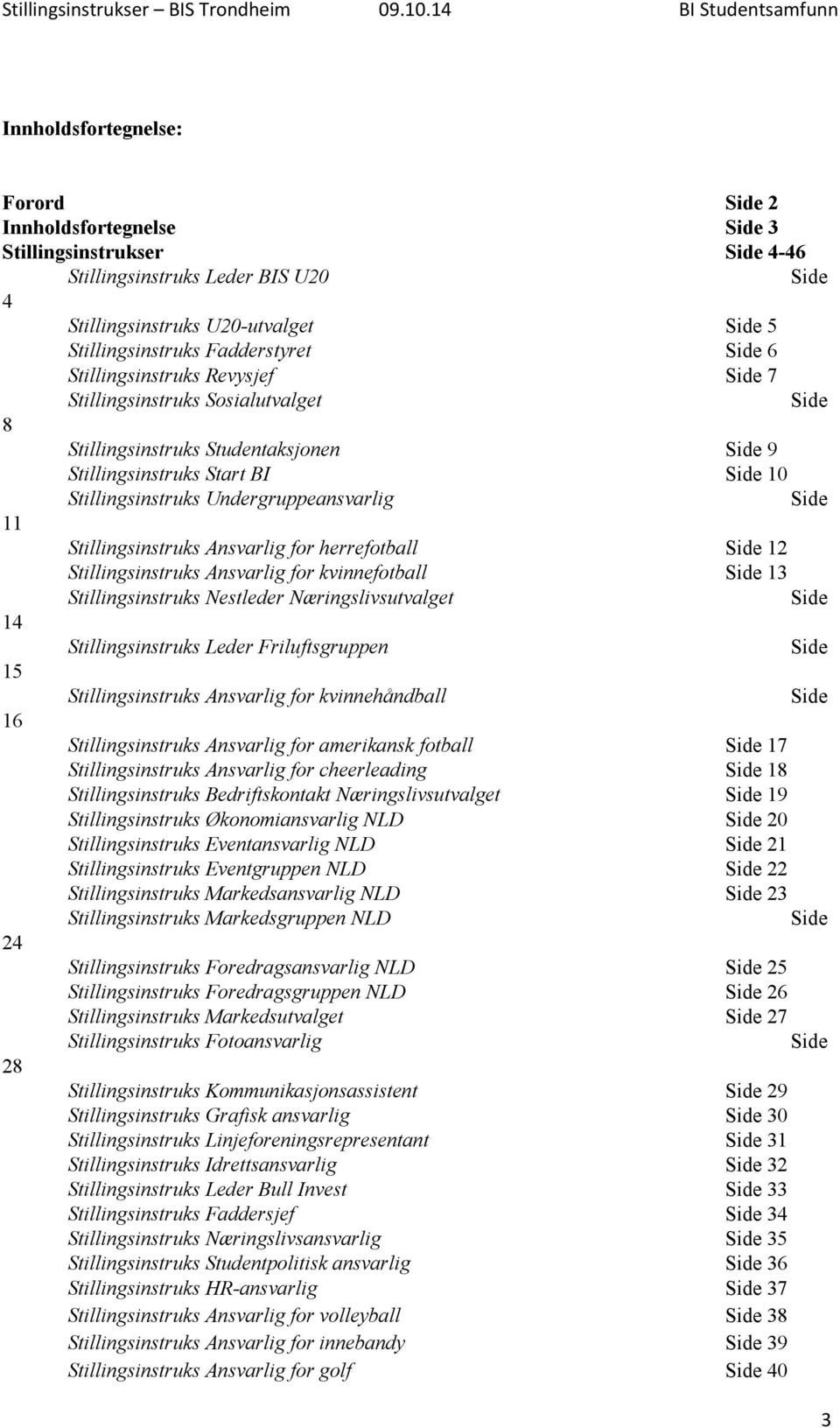 Undergruppeansvarlig Side Stillingsinstruks Ansvarlig for herrefotball Side 12 Stillingsinstruks Ansvarlig for kvinnefotball Side 13 Stillingsinstruks Nestleder Næringslivsutvalget Side