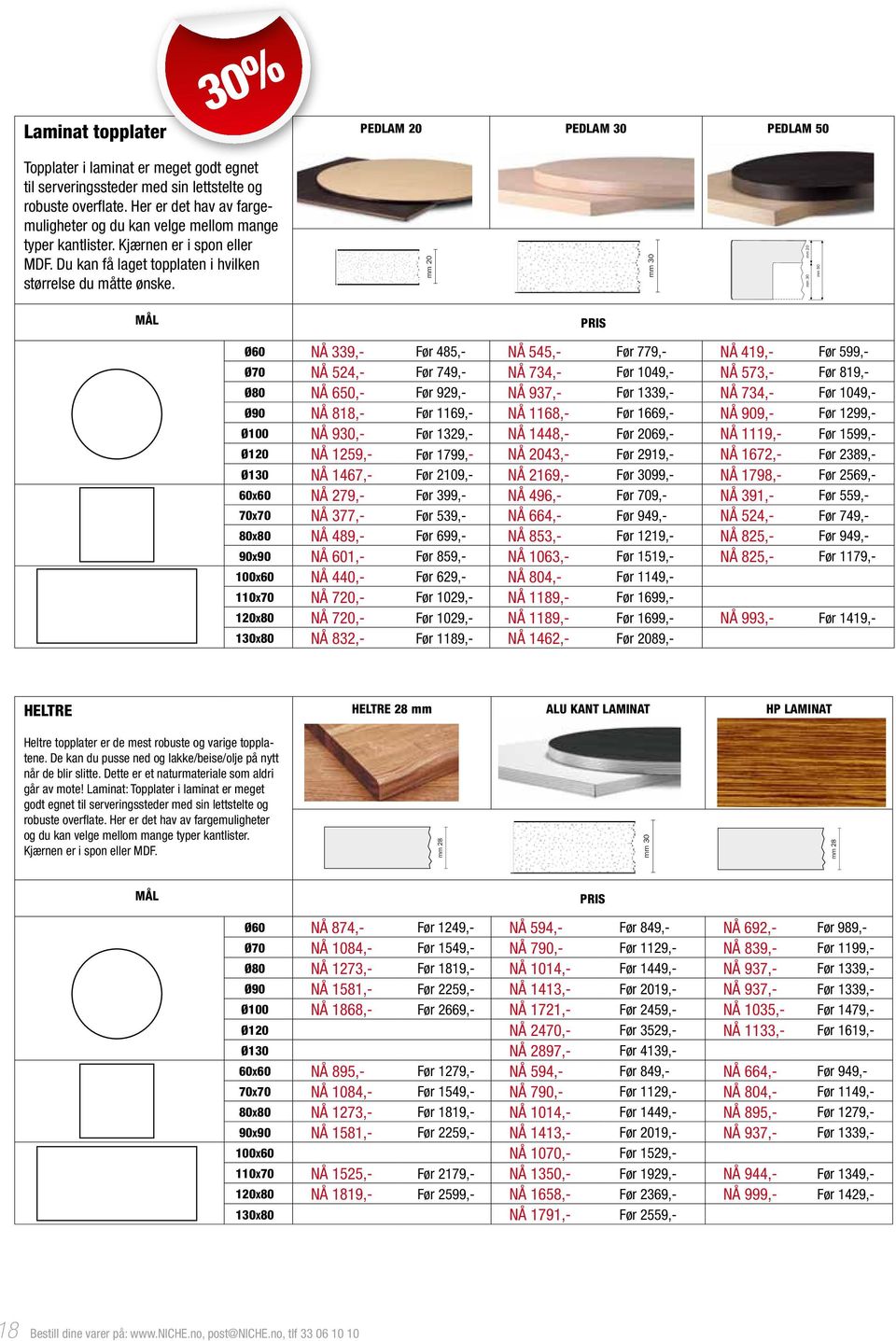 mm 20 mm 30 mm 20 mm 30 mm 50 MÅL PRIS Ø60 NÅ 339,- Før 485,- NÅ 545,- Før 779,- NÅ 419,- Før 599,- Ø70 NÅ 524,- Før 749,- NÅ 734,- Før 1049,- NÅ 573,- Før 819,- Ø80 NÅ 650,- Før 929,- NÅ 937,- Før