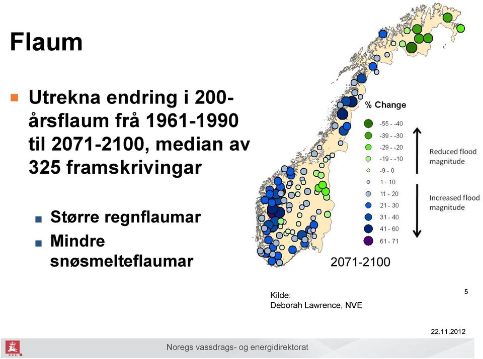 framskrivingar Større regnflaumar Mindre