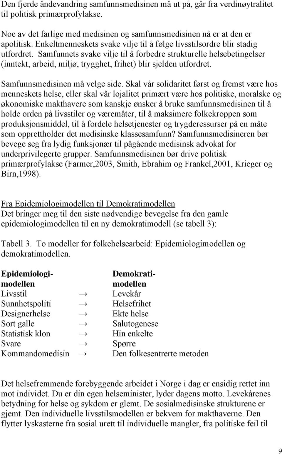 Samfunnets svake vilje til å forbedre strukturelle helsebetingelser (inntekt, arbeid, miljø, trygghet, frihet) blir sjelden utfordret. Samfunnsmedisinen må velge side.