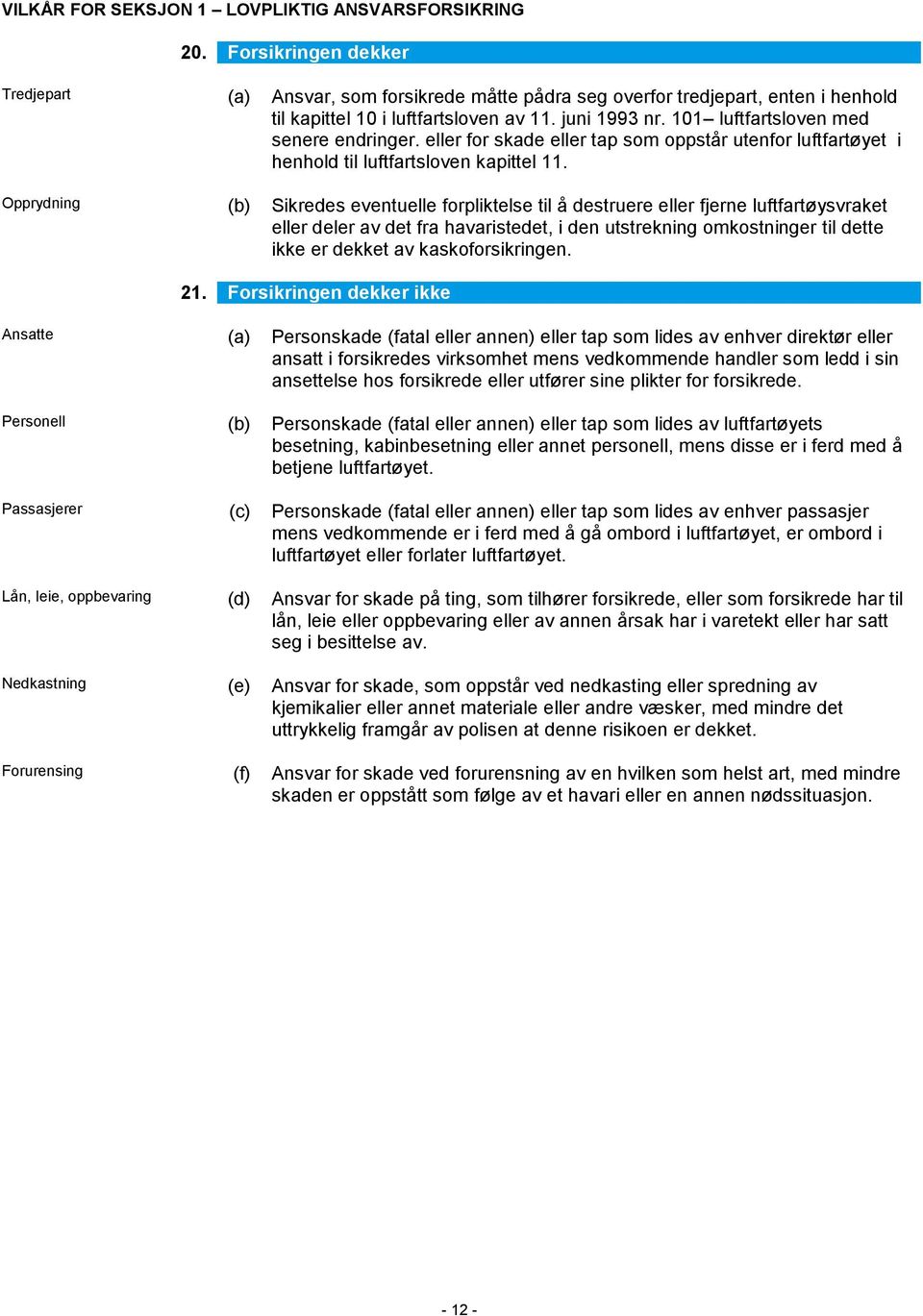 101 luftfartsloven med senere endringer. eller for skade eller tap som oppstår utenfor luftfartøyet i henhold til luftfartsloven kapittel 11.