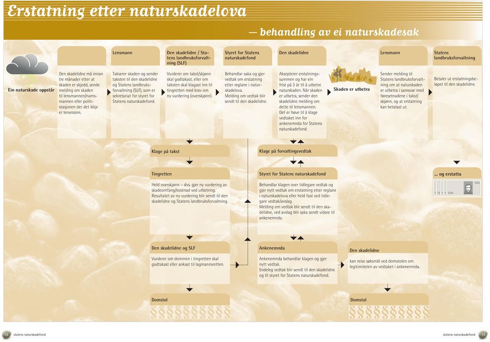 lensmann. Takserer skaden og sender taksten til den skadelidne og Statens landbruksforvaltning (SLF), som er sekretariat for styret for Statens naturskadefond.