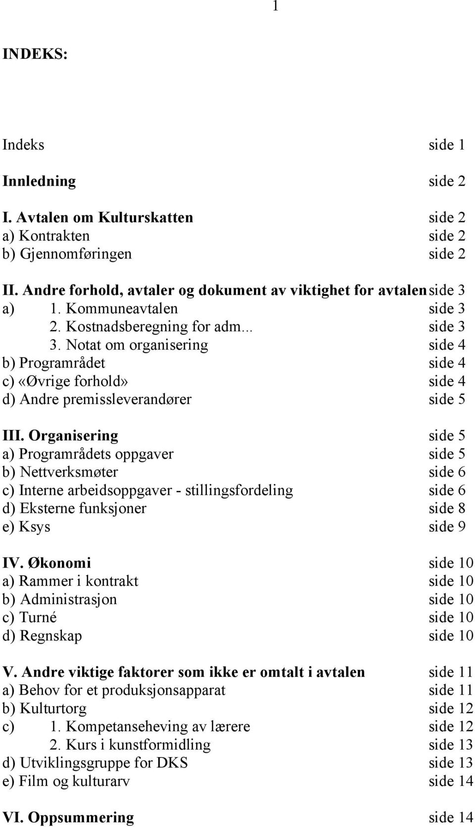 Organisering side 5 a) Programrådets oppgaver side 5 b) Nettverksmøter side 6 c) Interne arbeidsoppgaver - stillingsfordeling side 6 d) Eksterne funksjoner side 8 e) Ksys side 9 IV.