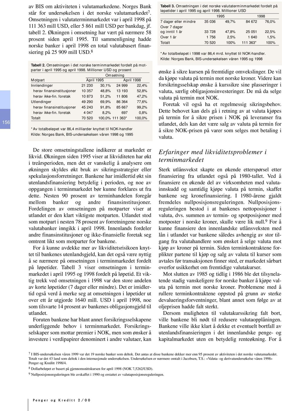 Til sammenligning hadde norske banker i april 1998 en total valutabasert finansiering på 99 mill USD. 8 Tabell 2.