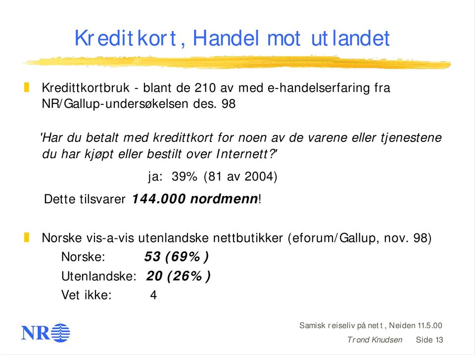 98 'Har du betalt med kredittkort for noen av de varene eller tjenestene du har kjøpt eller bestilt over