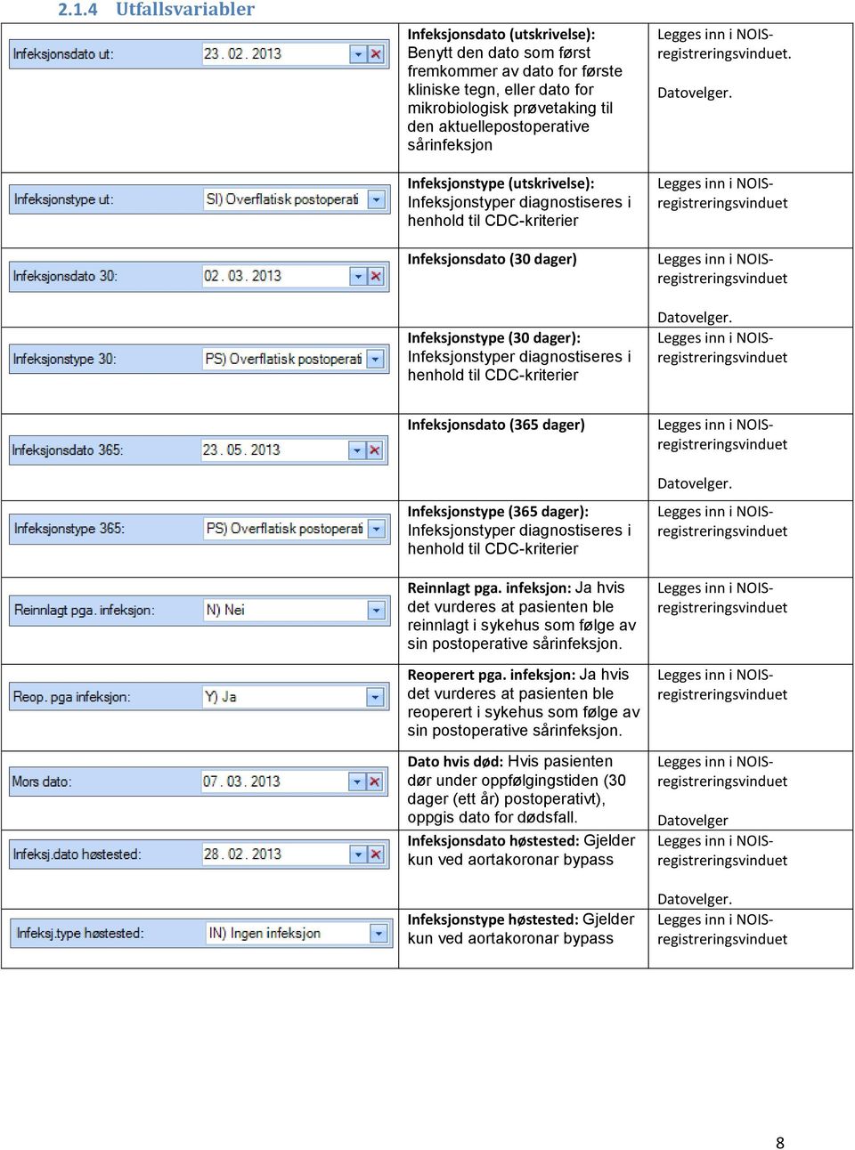 CDC-kriterier. Infeksjonsdato (365 dager) Infeksjonstype (365 dager): Infeksjonstyper diagnostiseres i henhold til CDC-kriterier Reinnlagt pga.