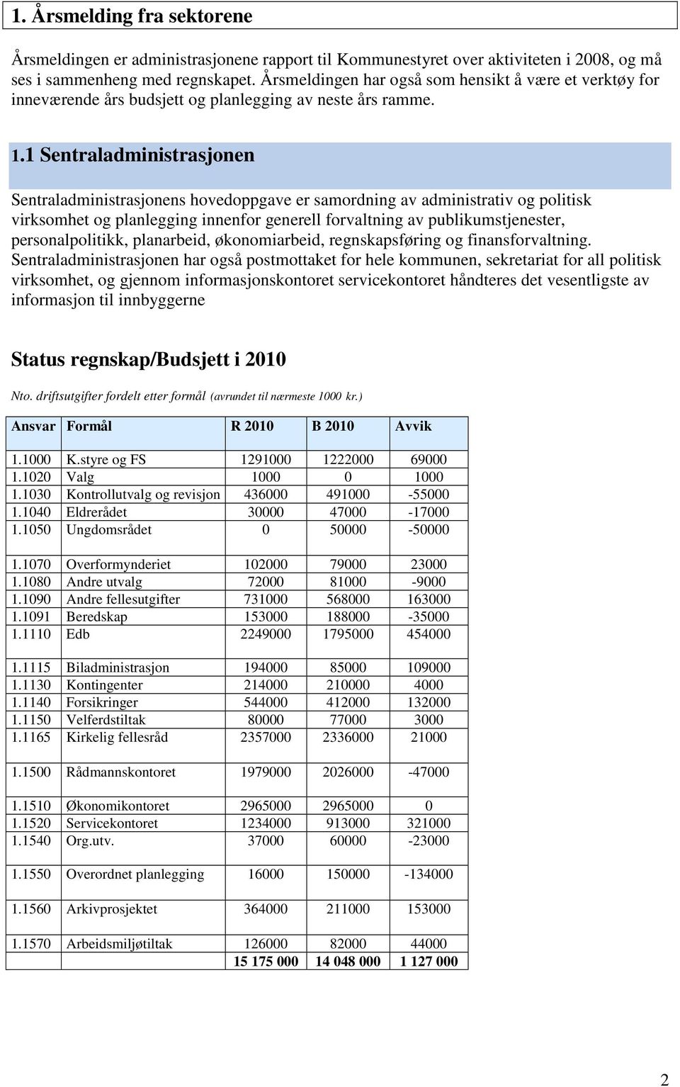 1 Sentraladministrasjonen Sentraladministrasjonens hovedoppgave er samordning av administrativ og politisk virksomhet og planlegging innenfor generell forvaltning av publikumstjenester,