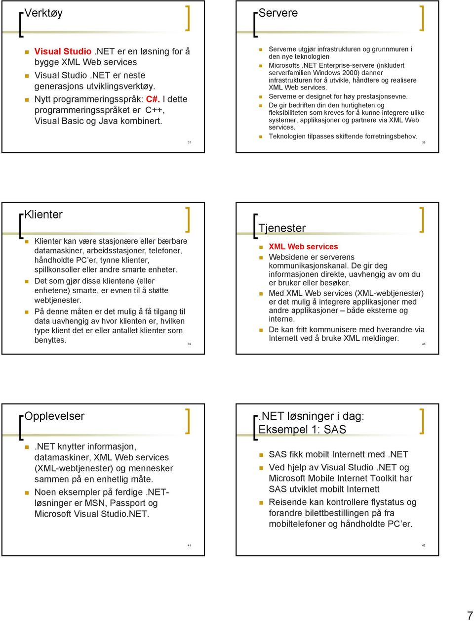 NET Enterprise-servere (inkludert serverfamilien Windows 2000) danner infrastrukturen for å utvikle, håndtere og realisere XML Web services. Serverne er designet for høy prestasjonsevne.