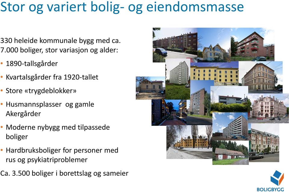 Store «trygdeblokker» Husmannsplasser og gamle Akergårder Moderne nybygg med tilpassede