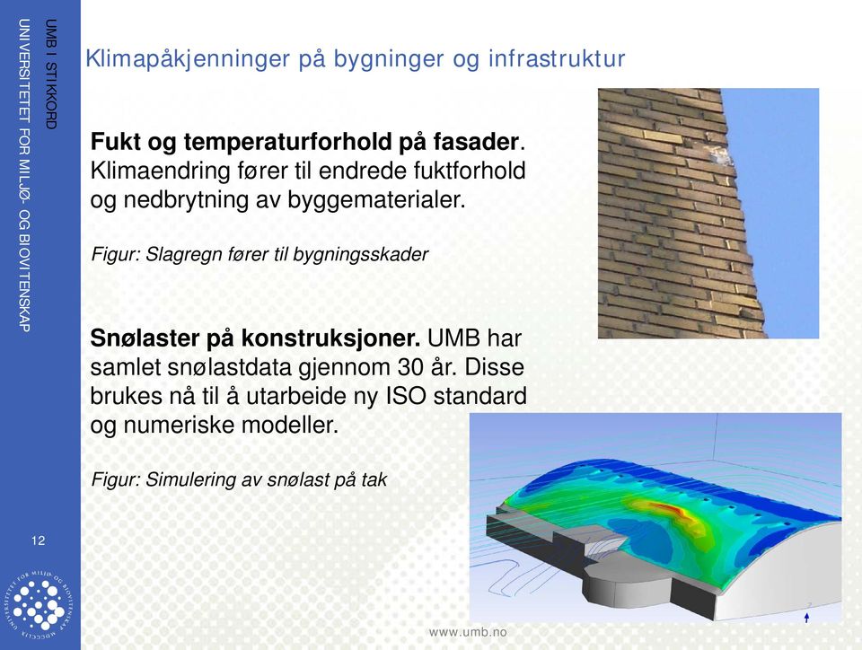 Figur: Slagregn fører til bygningsskader Snølaster på konstruksjoner.