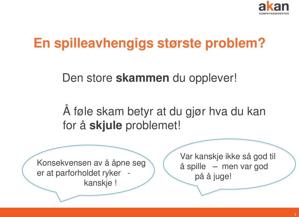 Å føle skam betyr at du gjør hva du kan for å skjule problemet!