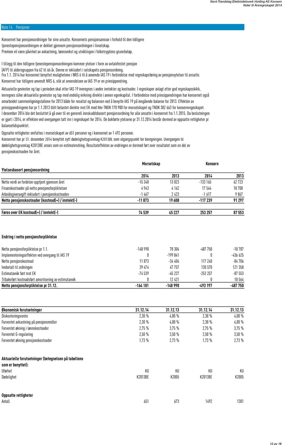 I tillegg til den tidligere tjenestepensjonsordningen kommer ytelser i form av avtalefestet pensjon (AFP) til aldersgruppen fra 62 til 66 år. Denne er inkludert i selskapets pensjonsordning. Fra 1.