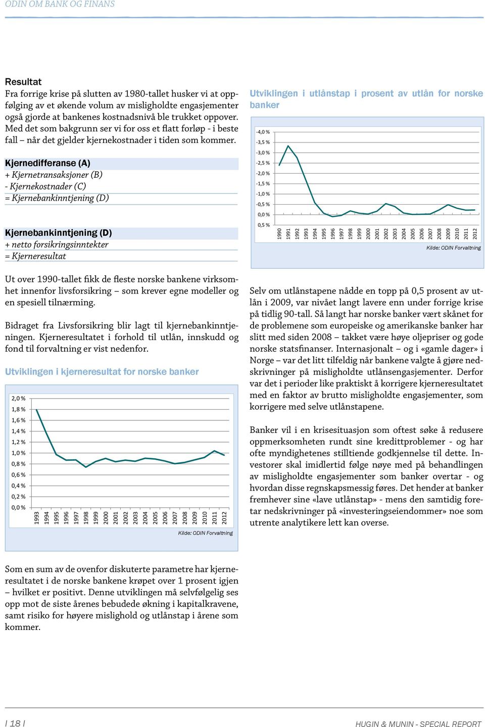 Kjernedifferanse (A) + Kjernetransaksjoner (B) - Kjernekostnader (C) = Kjernebankinntjening (D) Kjernebankinntjening (D) + netto forsikringsinntekter = Kjerneresultat Ut over 1990-tallet fikk de