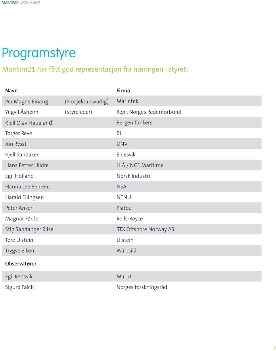Norges Rederiforbund Kjell Olav Haugland Bergen Tankers Torger Reve BI Jon Rysst DNV Kjell Sandaker Eidesvik Hans Petter Hildre HiÅ / NCE