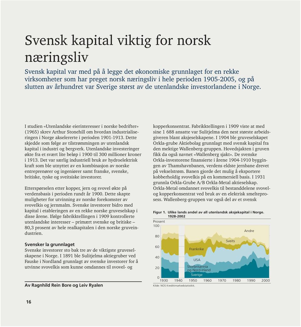 I studien «Utenlandske eierinteresser i norske bedrifter» (1965) skrev Arthur Stonehill om hvordan industrialiseringen i Norge akselererte i perioden 1901-1913.