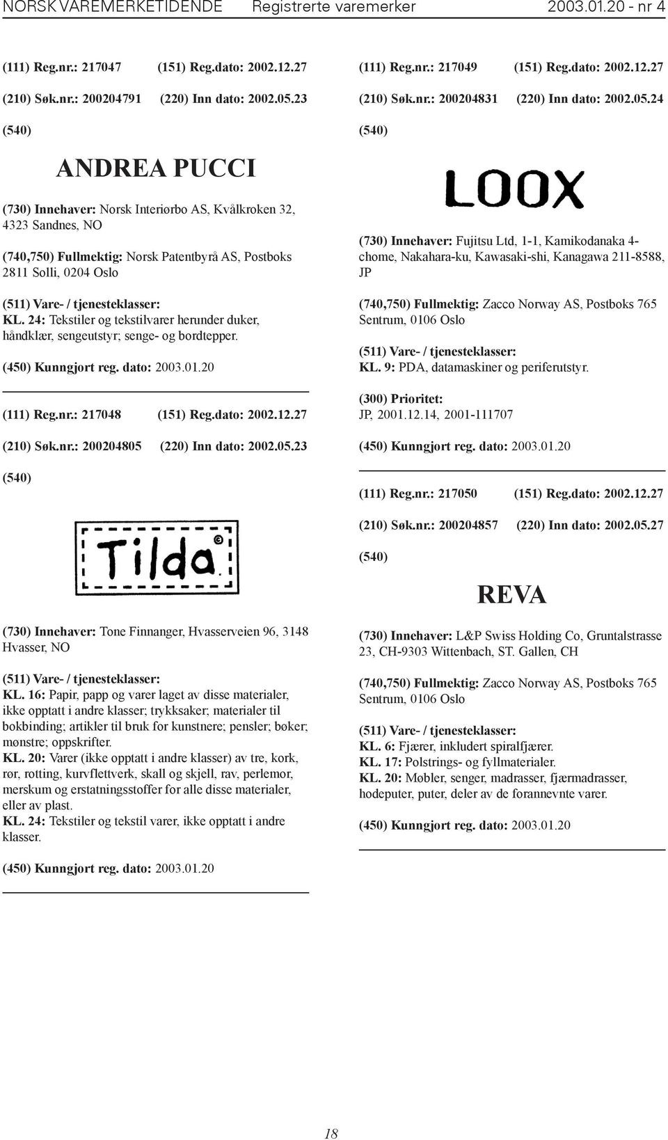 24 ANDREA PUCCI (730) Innehaver: Norsk Interiørbo AS, Kvålkroken 32, 4323 Sandnes, NO (740,750) Fullmektig: Norsk Patentbyrå AS, Postboks 2811 Solli, 0204 Oslo KL.