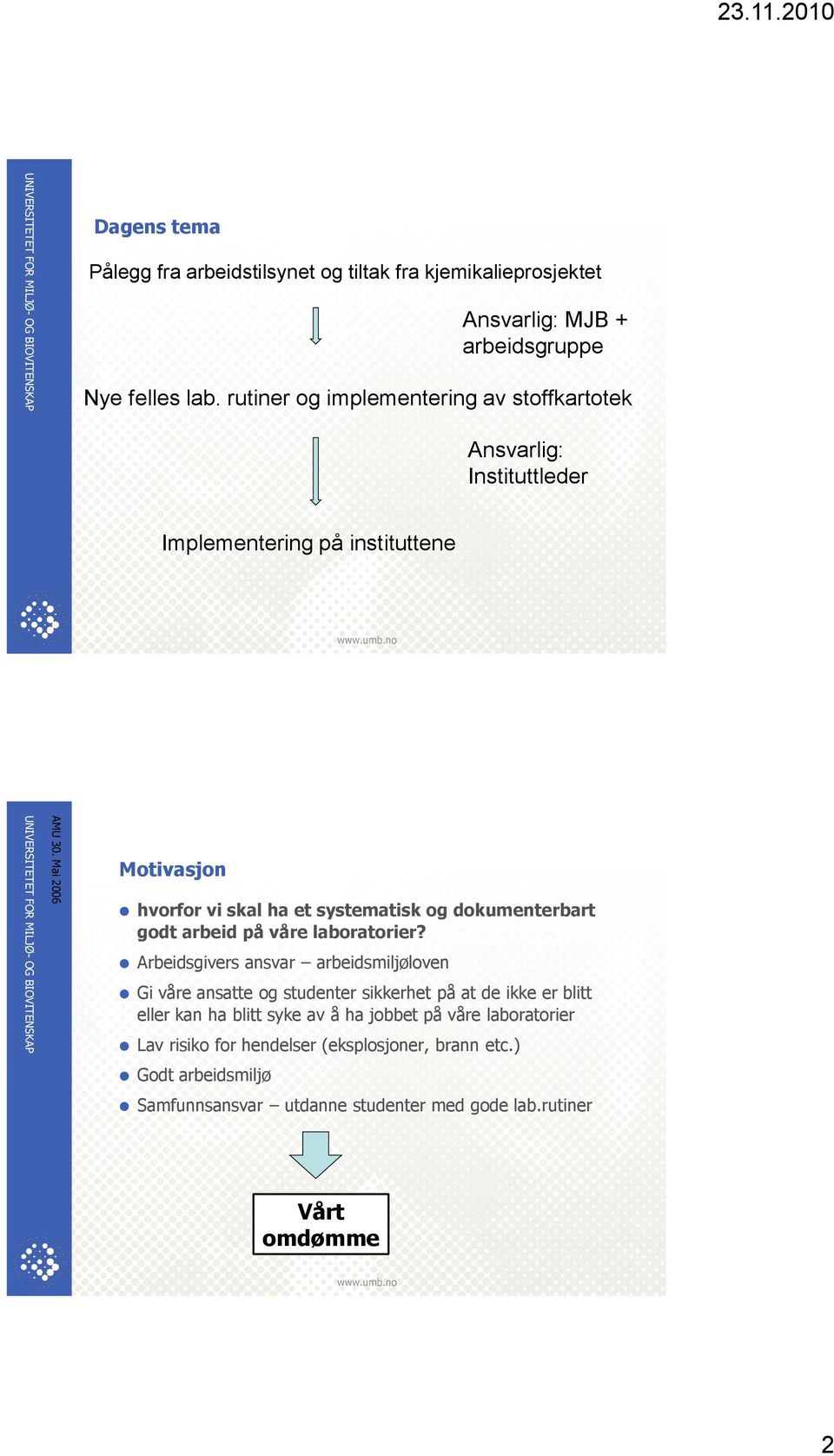 Mai 2006 Motivasjon hvorfor vi skal ha et systematisk og dokumenterbart godt arbeid på våre laboratorier?