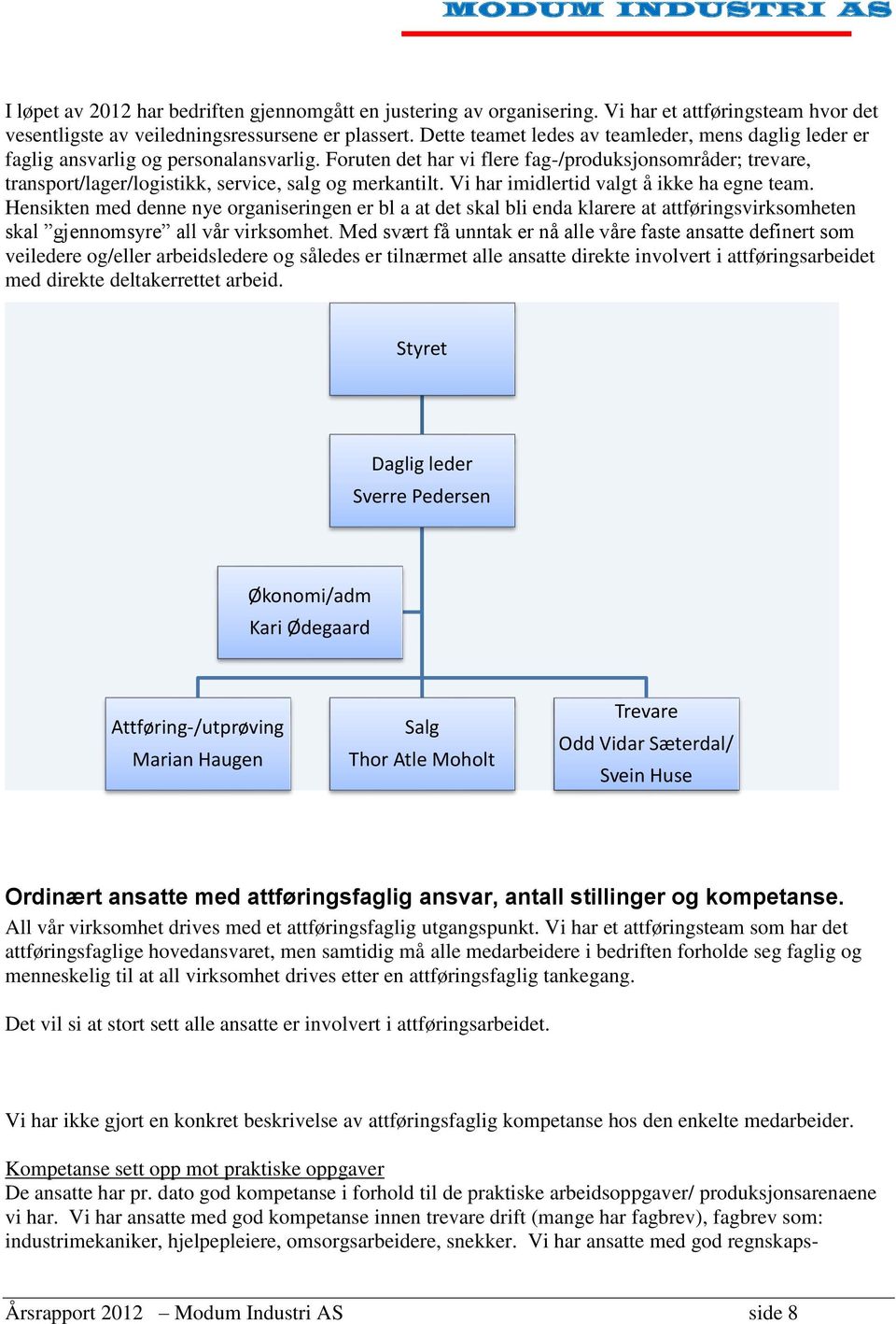 Foruten det har vi flere fag-/produksjonsområder; trevare, transport/lager/logistikk, service, salg og merkantilt. Vi har imidlertid valgt å ikke ha egne team.