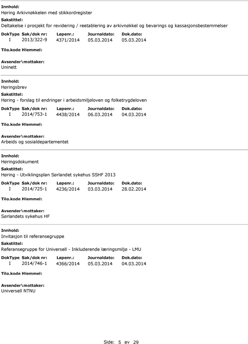 2014/753-1 4438/2014 Arbeids og sosialdepartementet nnhold: Høringsdokument Høring - Utviklingsplan ørlandet sykehus HF 2013 2014/725-1 4236/2014