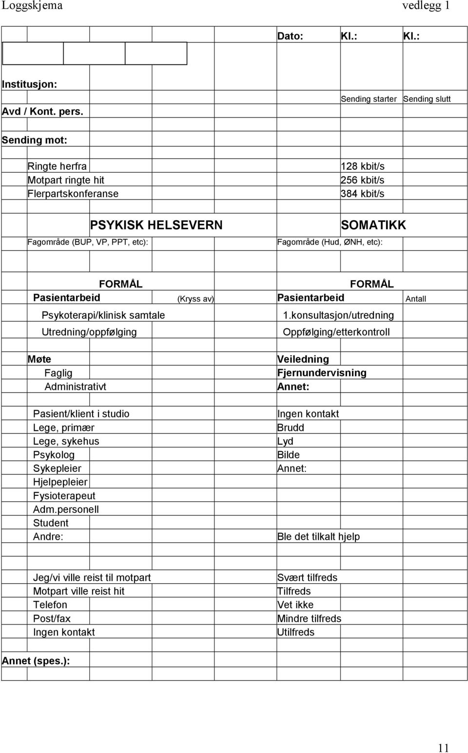 (Hud, ØNH, etc): FORMÅL FORMÅL Pasientarbeid (Kryss av) Pasientarbeid Antall Psykoterapi/klinisk samtale 1.